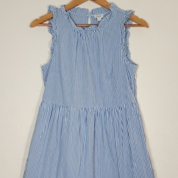 J. CREW Tiered Midi Ruffle Dress Blue White Stripe Size 2 - Picture 3 of 14